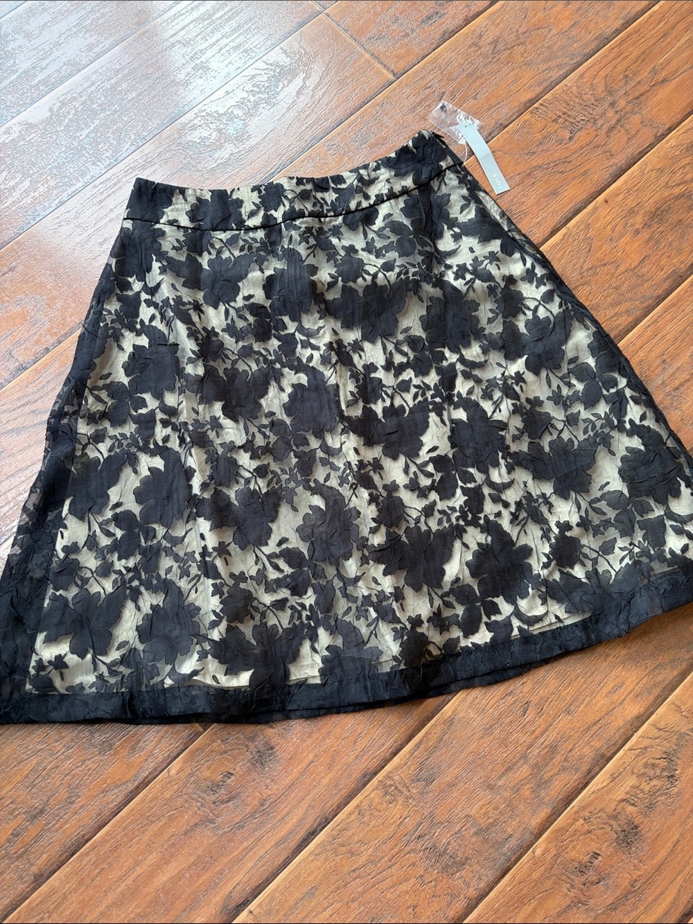 Apt 9 Black Floral Lace A-Line Skirt with Nude Lining - Size 8